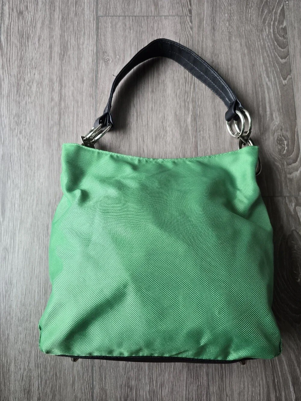 Braciano Green Nylon Hobo Shoulder Bag Y2K Silver O-Ring Zebra Print Lining